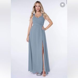 Azazie Dusty Blue Nahrin Bridesmaid Dress
